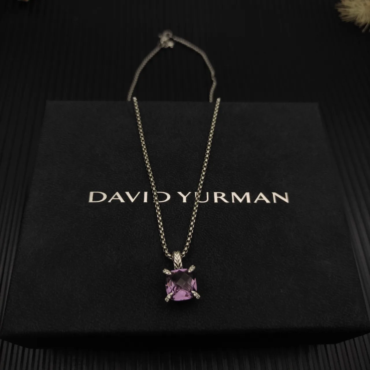 David Yurman Cushion-Cut Purple Gemstone Pendant Necklace 4
