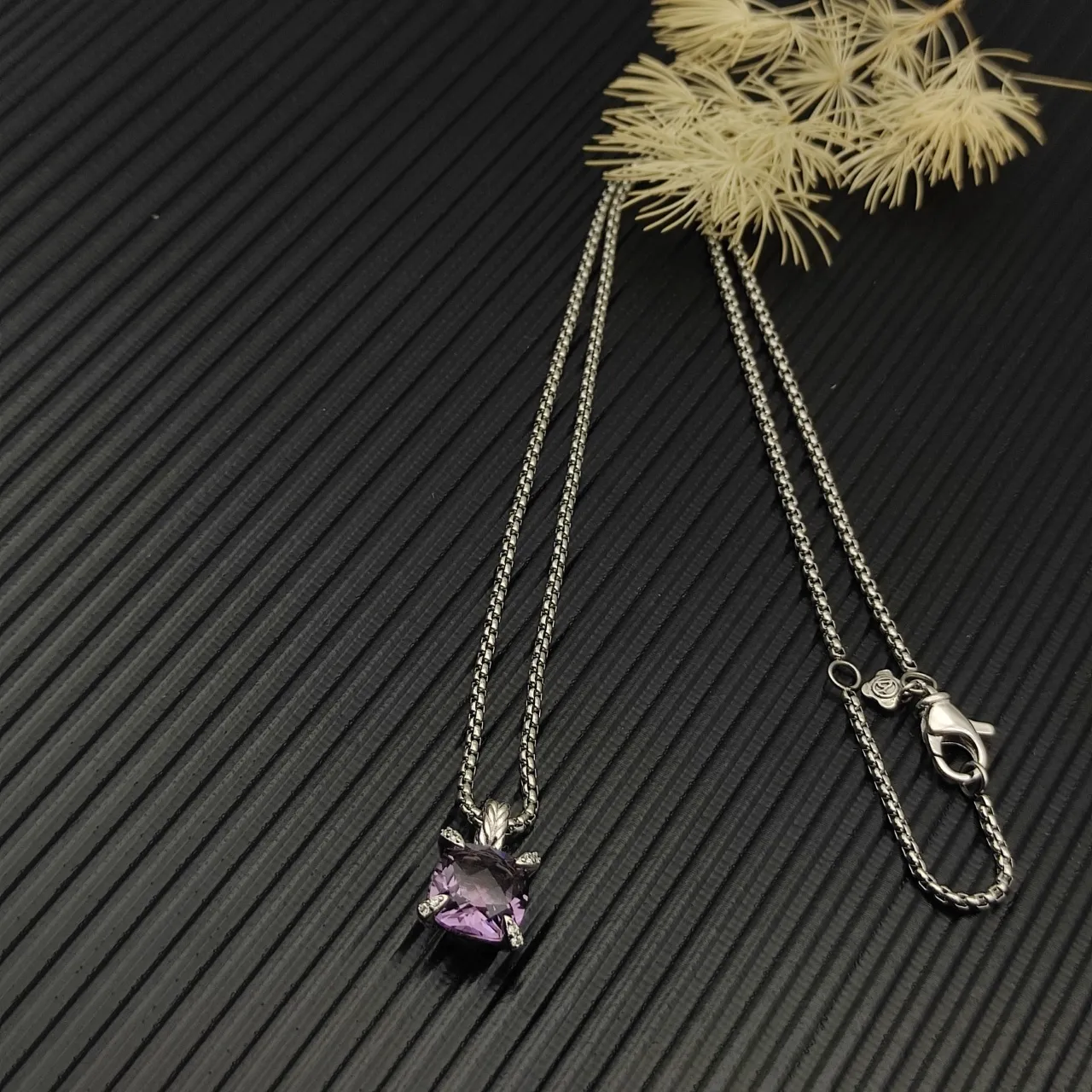 David Yurman Cushion-Cut Purple Gemstone Pendant Necklace 5
