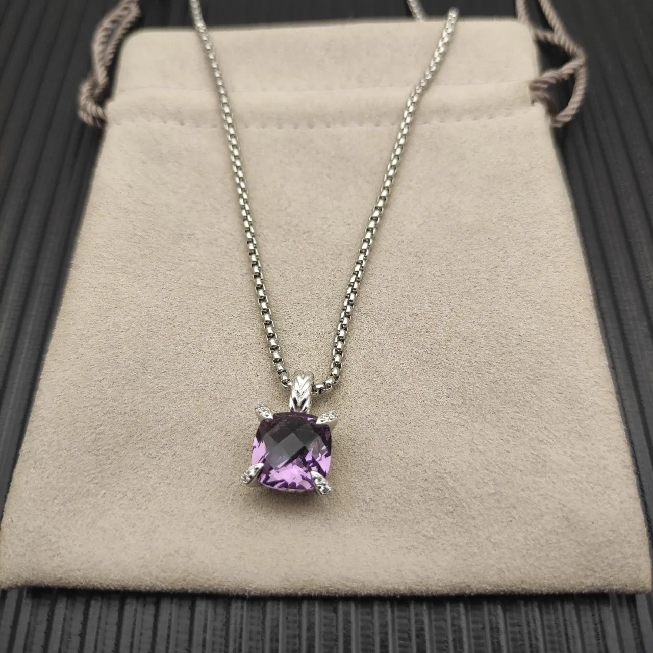 David Yurman Cushion-Cut Purple Gemstone Pendant Necklace 9
