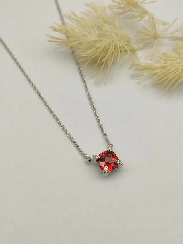 David Yurman Cushion-Cut Red Gemstone Pendant Necklace 3