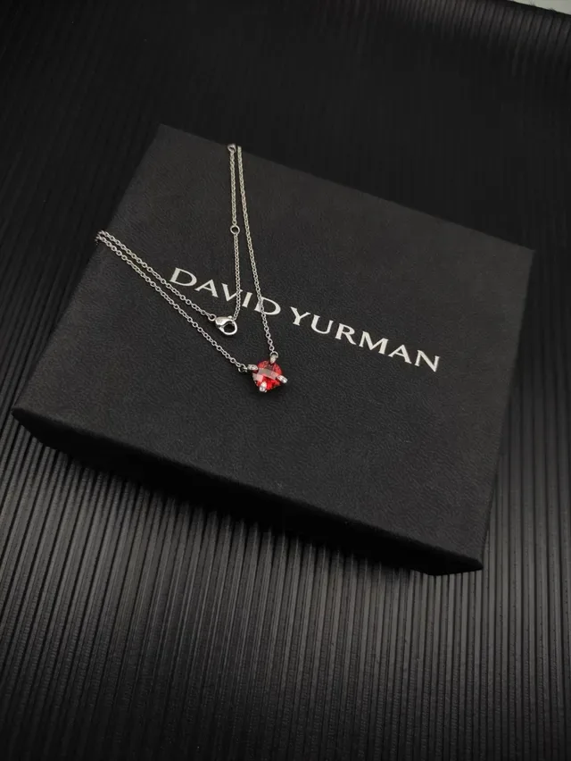David Yurman Cushion-Cut Red Gemstone Pendant Necklace 5