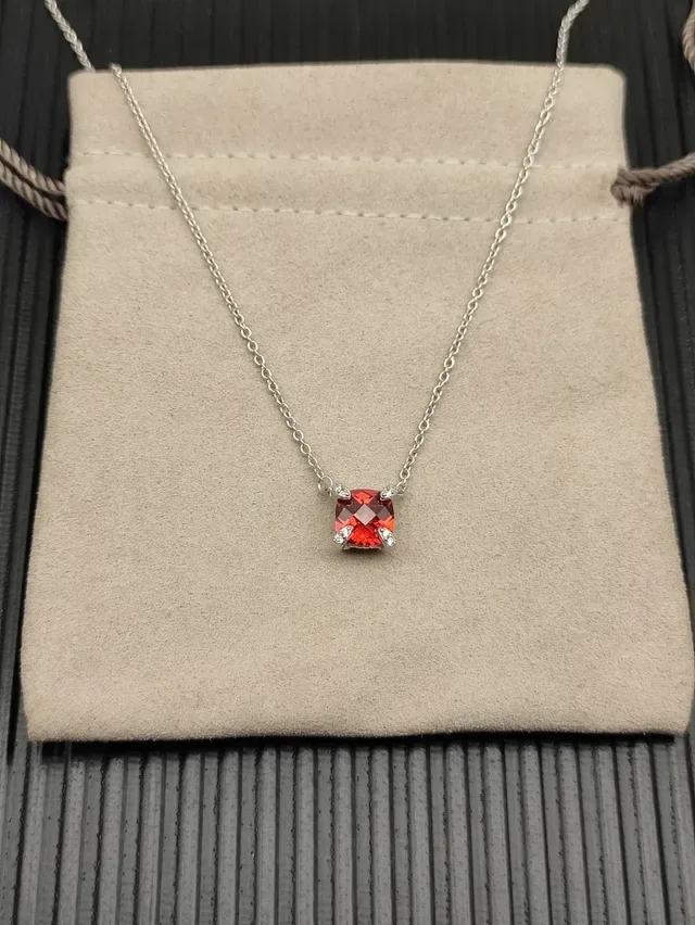 David Yurman Cushion-Cut Red Gemstone Pendant Necklace 9