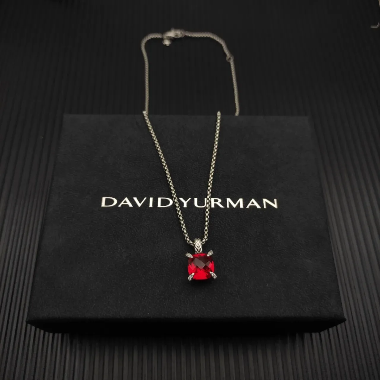 David Yurman Cushion-Cut Red Gemstone Pendant Necklace 5