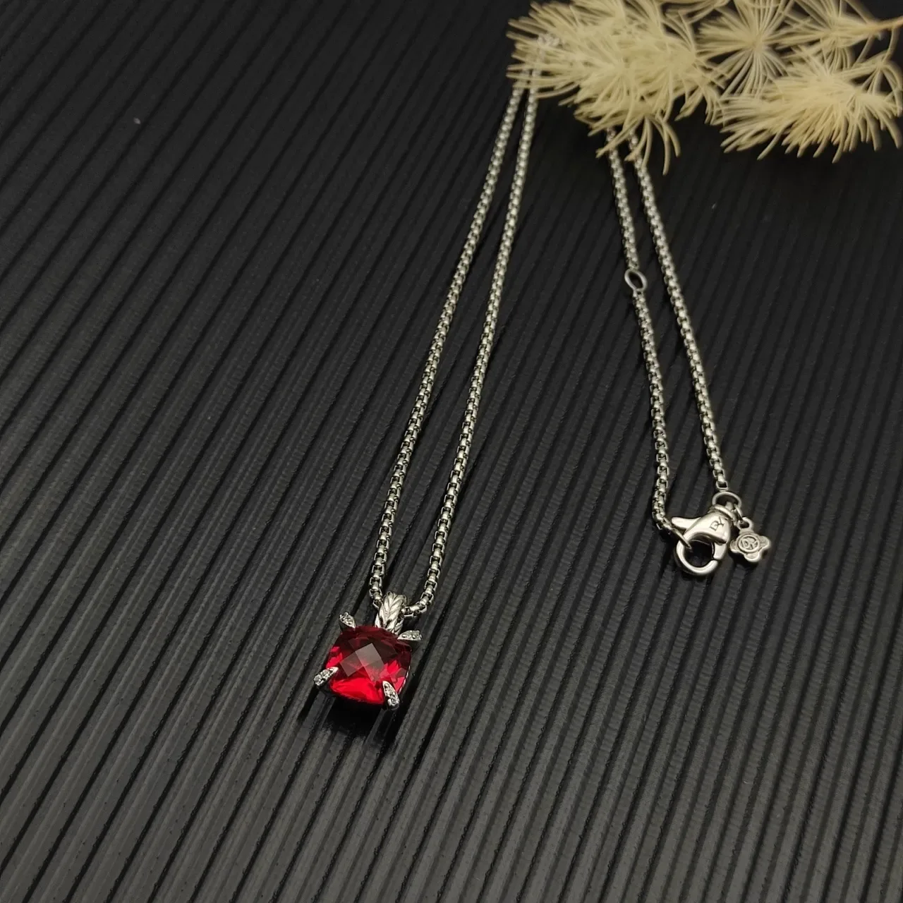 David Yurman Cushion-Cut Red Gemstone Pendant Necklace 6