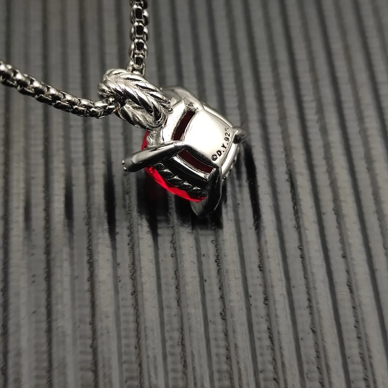 David Yurman Cushion-Cut Red Gemstone Pendant Necklace 8