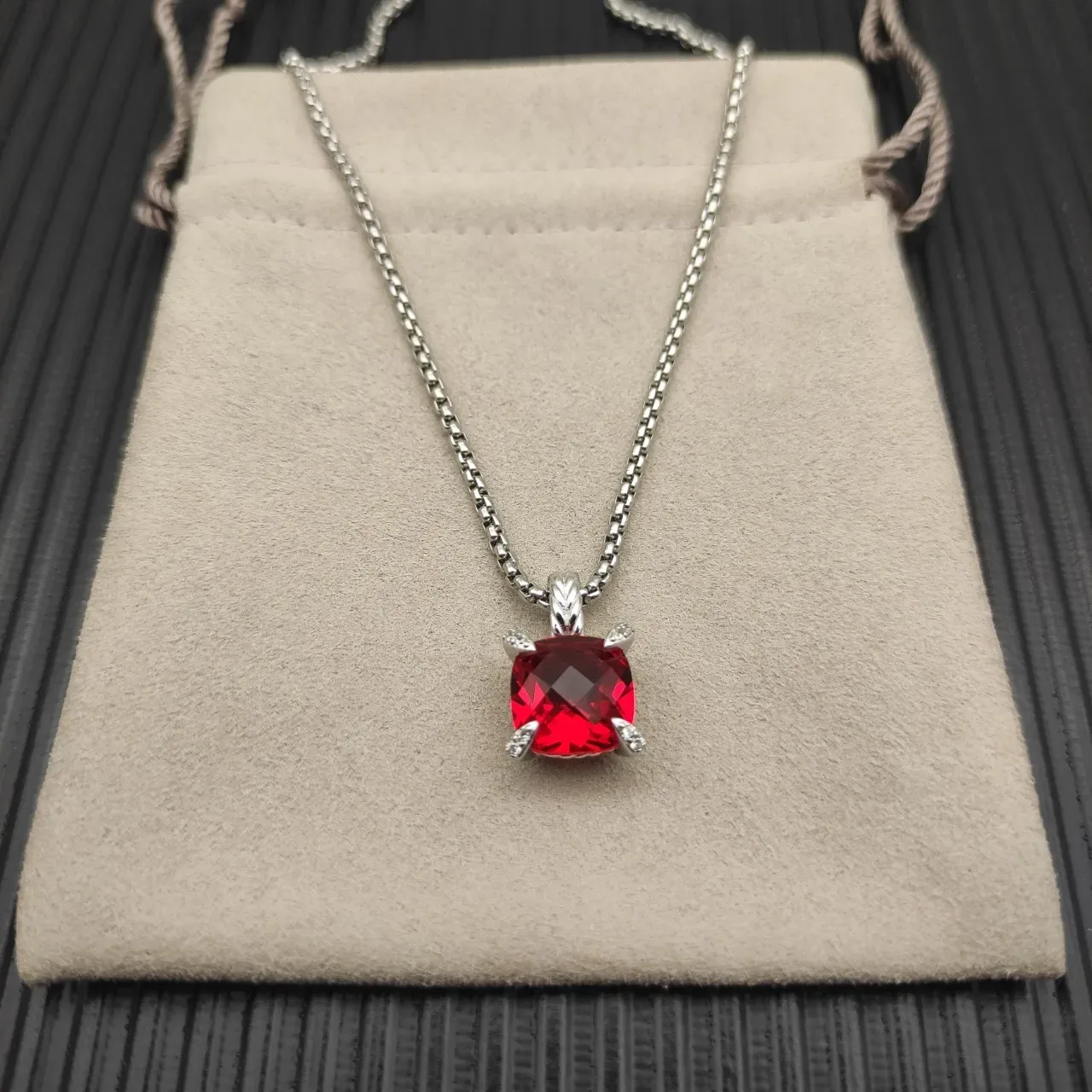 David Yurman Cushion-Cut Red Gemstone Pendant Necklace 9