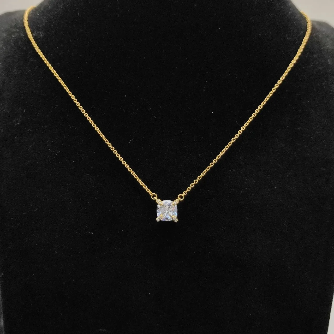 David Yurman Gold Beige Chain Cushion-Cut Central Stone Necklace 3