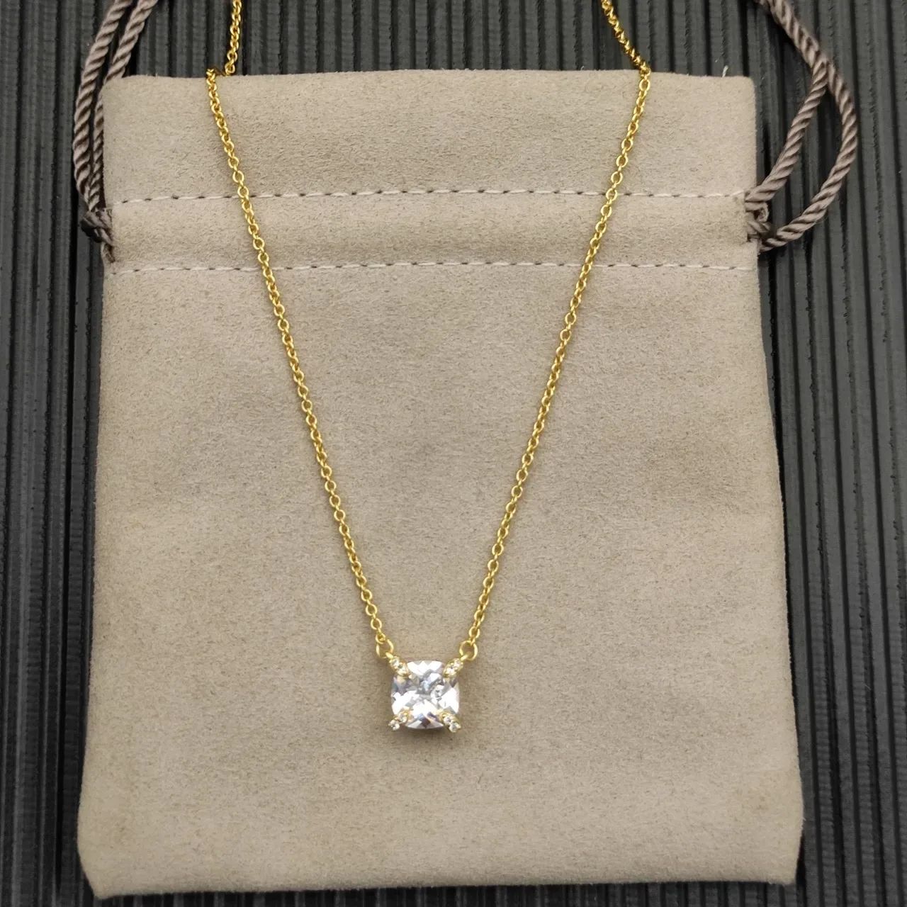 David Yurman Gold Beige Chain Cushion-Cut Central Stone Necklace 8