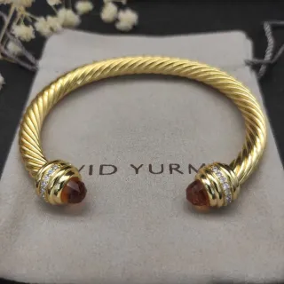 David Yurman سوار كابل ملتوي نهاية جوهرة ذهبي بني