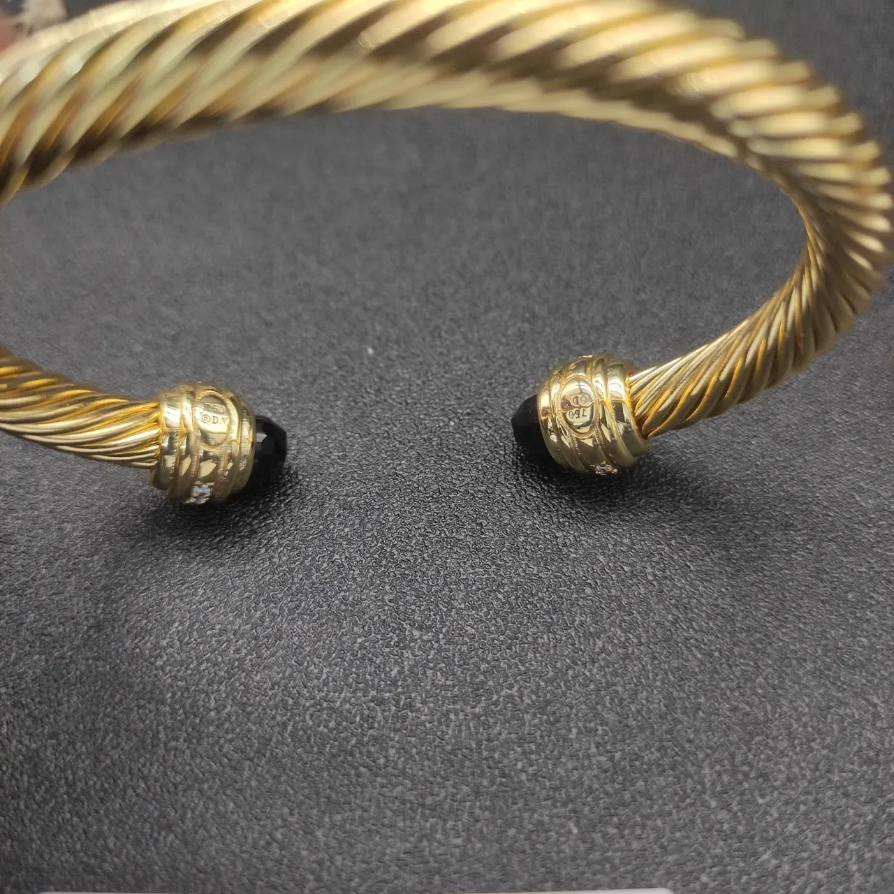 David Yurman Gold Brown Twisted Cable Gemstone-Terminal Bracelet 3