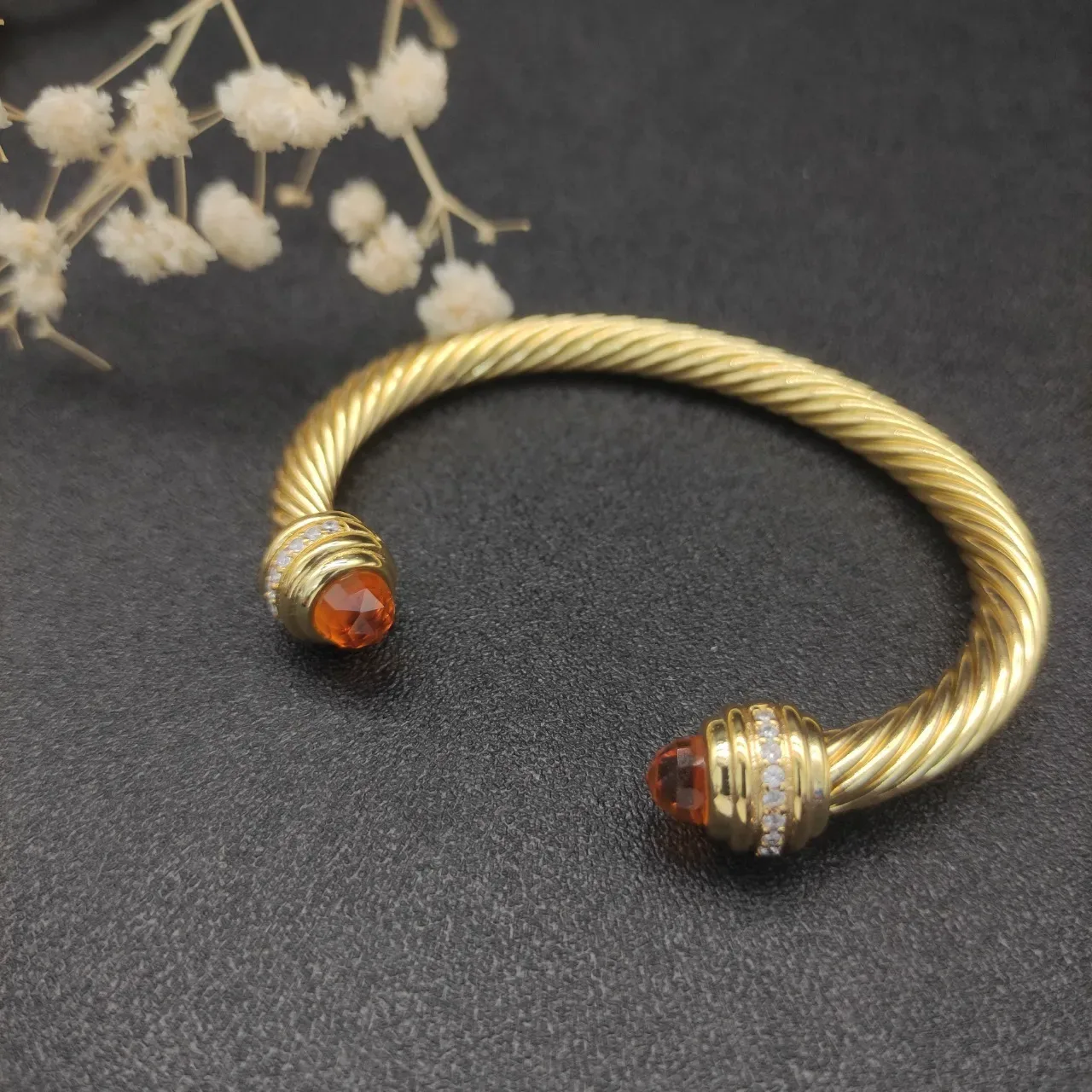 David Yurman Gold Brown Twisted Cable Gemstone-Terminal Bracelet 5