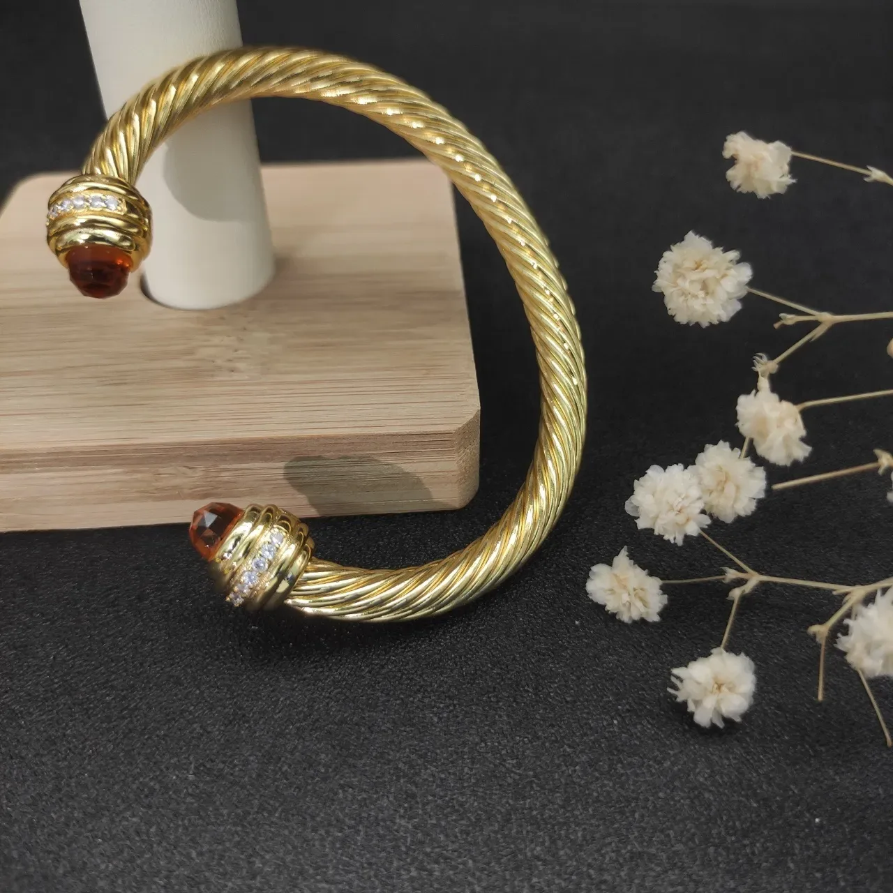 David Yurman Gold Brown Twisted Cable Gemstone-Terminal Bracelet 6