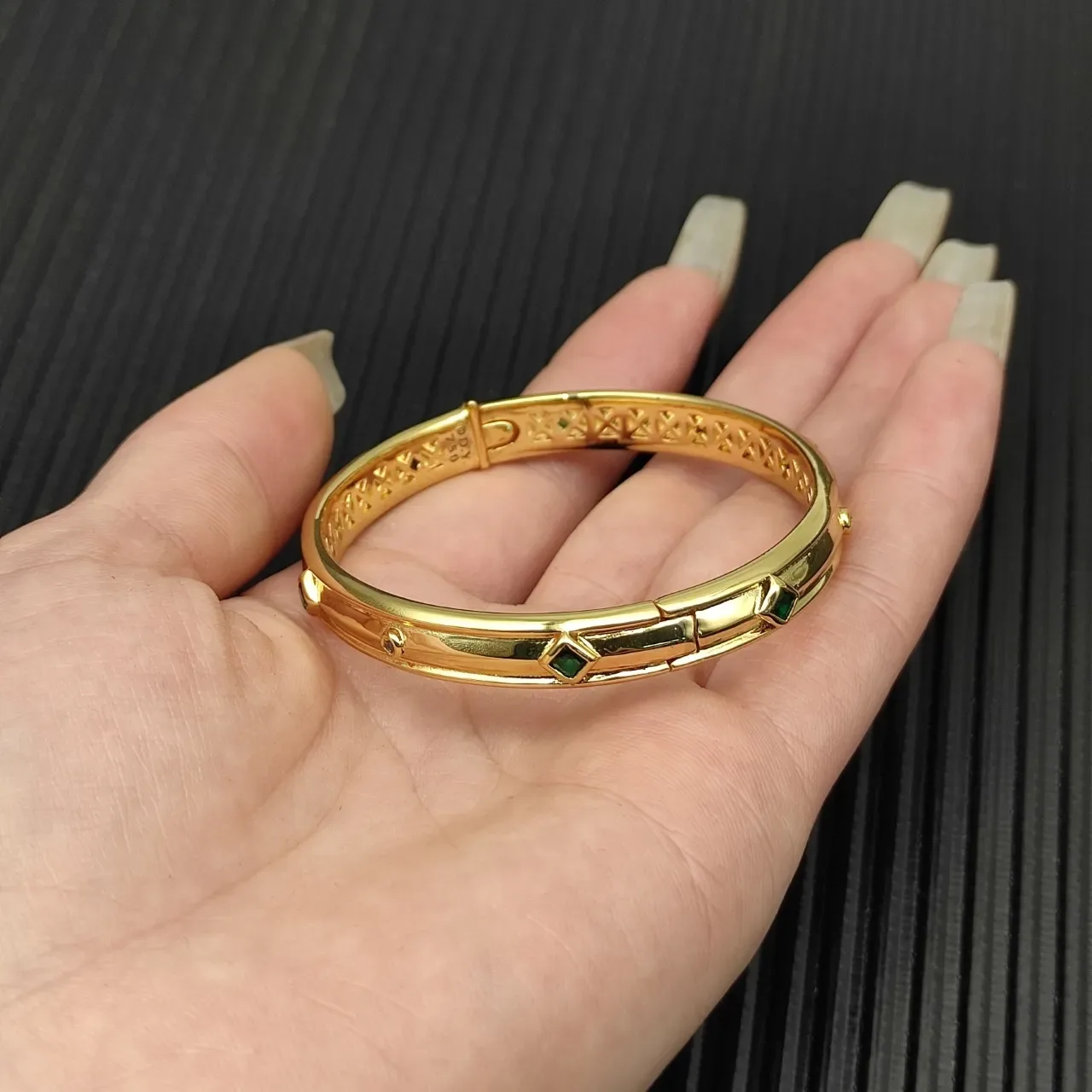 David Yurman Gold Openwork Gem-Set Hinged Bangle Bracelet 8
