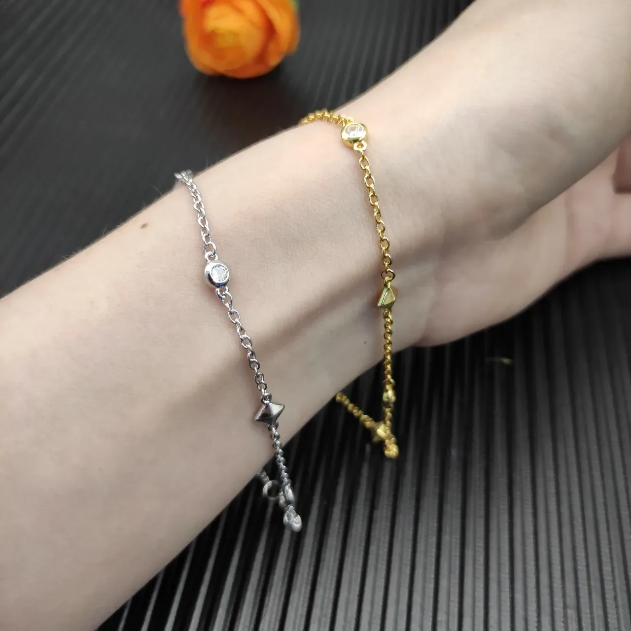 David Yurman Silver Fine Chain Bezel-Set Round Stones Bracelet 2