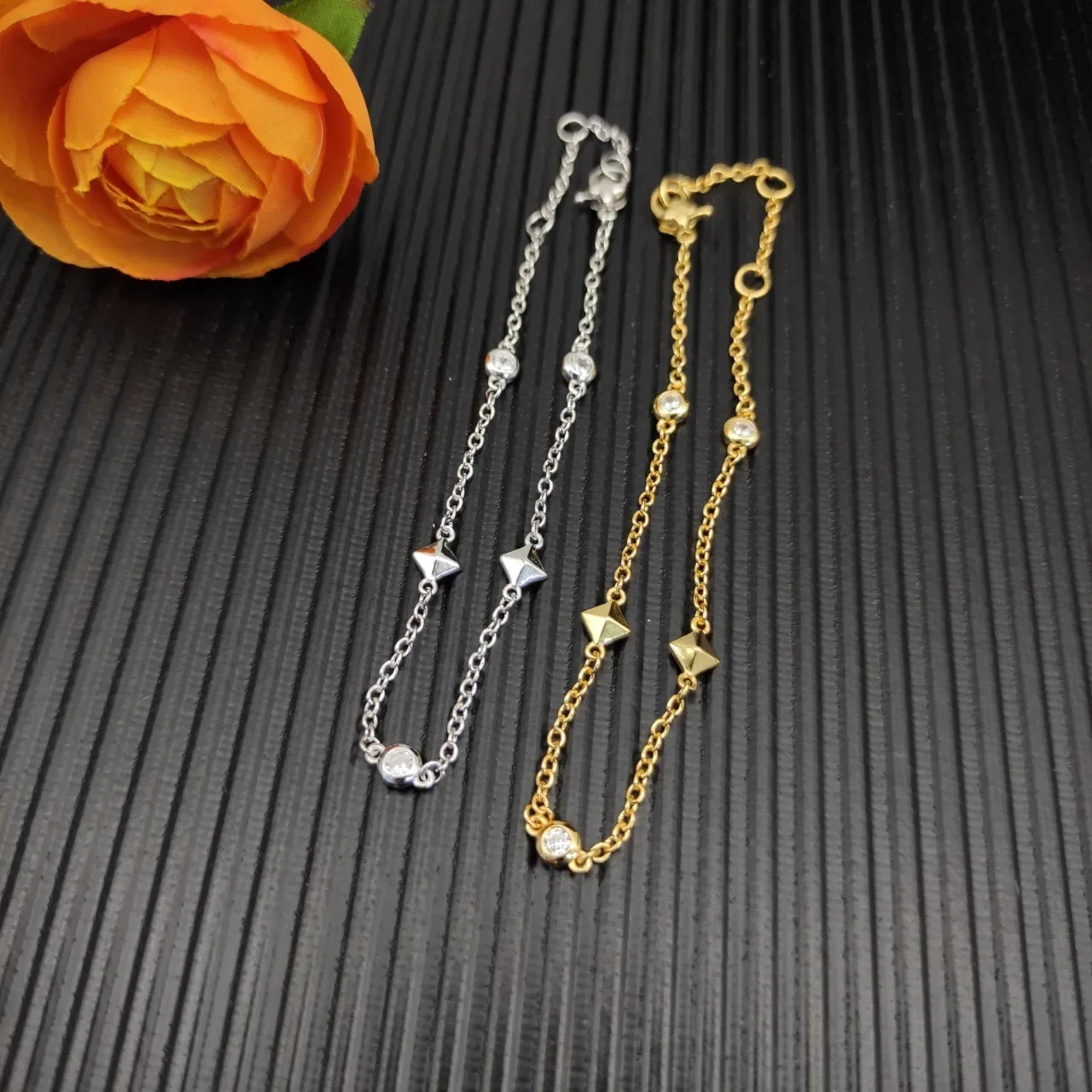 David Yurman Silver Fine Chain Bezel-Set Round Stones Bracelet 3