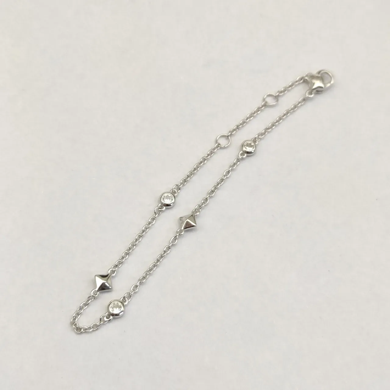David Yurman Silver Fine Chain Bezel-Set Round Stones Bracelet 5