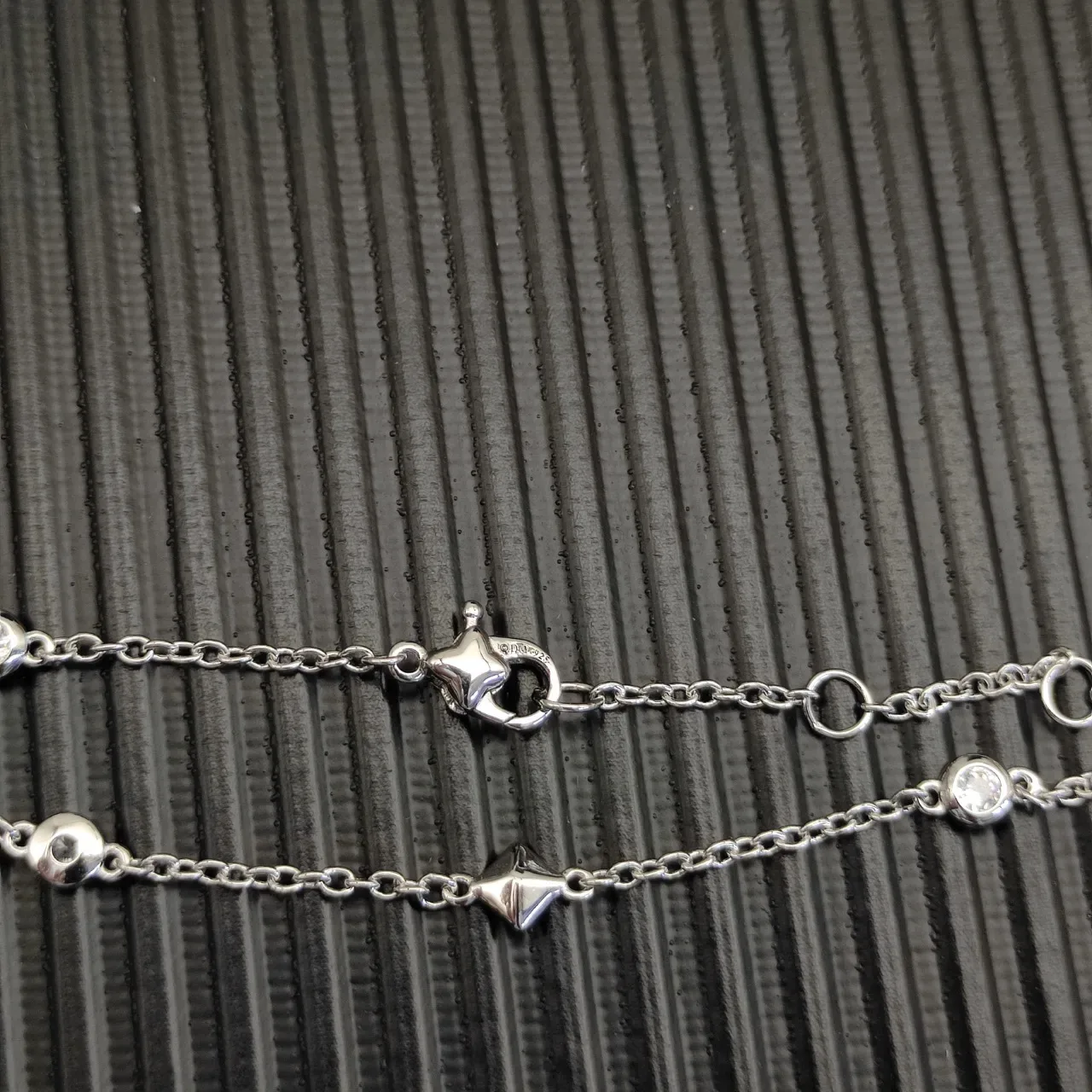 David Yurman Silver Fine Chain Bezel-Set Round Stones Bracelet 8
