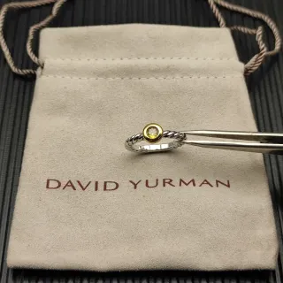 David Yurman Silver Gold Twisted Cable Band Single Bezel-Set Yellow Gemstone Ring