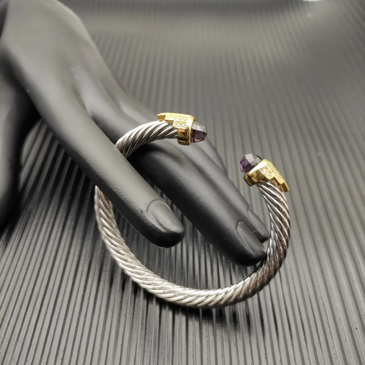 David Yurman Silver Gold Twisted Cable Dual-Tone Metal Bracelet 2