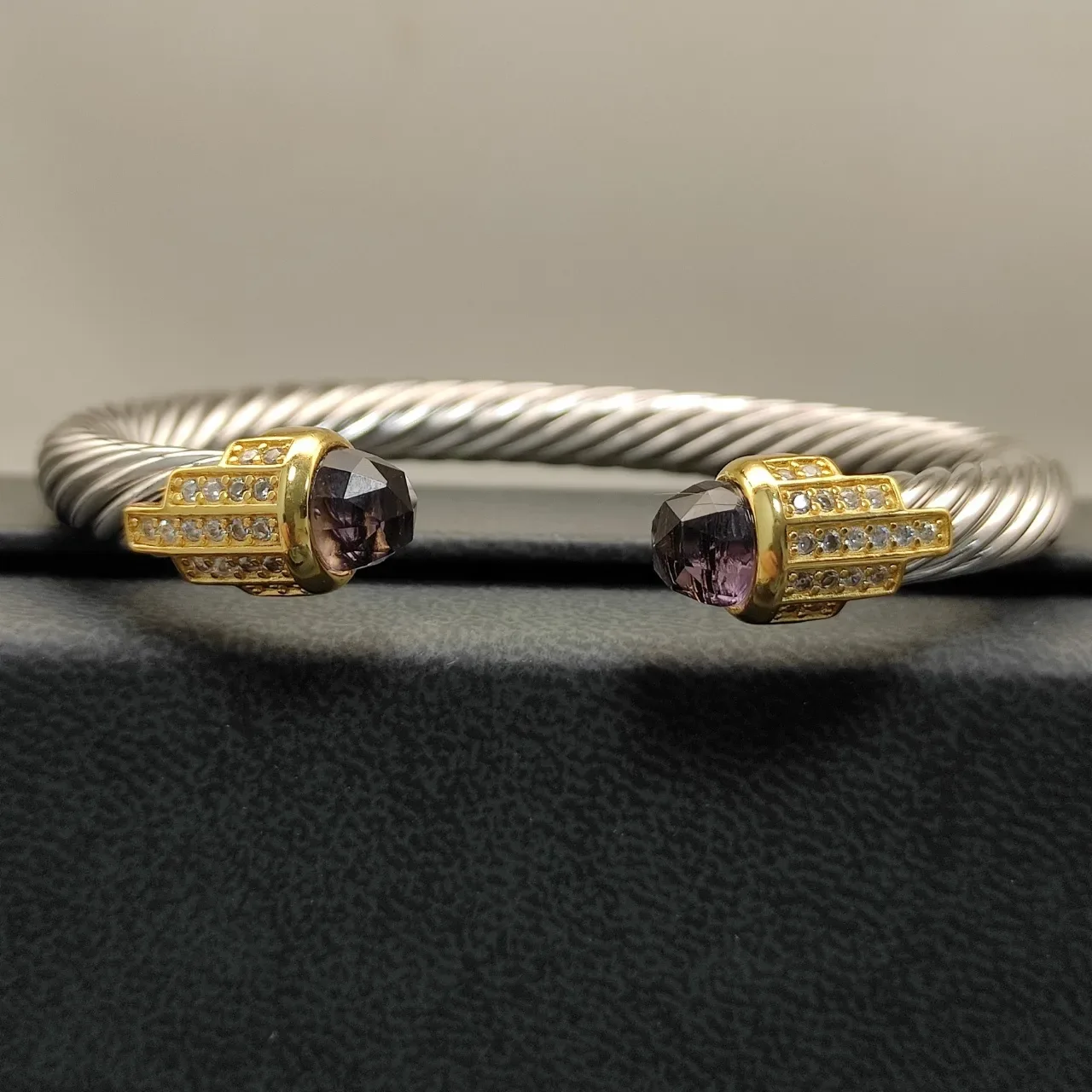 David Yurman Silver Gold Twisted Cable Dual-Tone Metal Bracelet 4