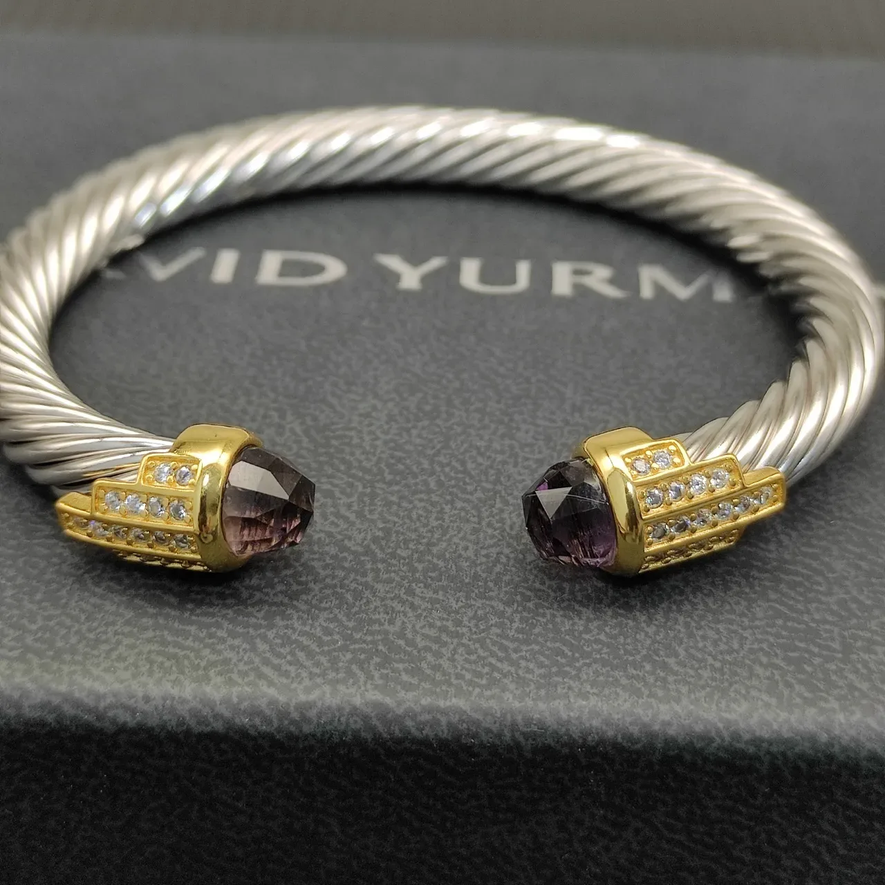 David Yurman Silver Gold Twisted Cable Dual-Tone Metal Bracelet 5