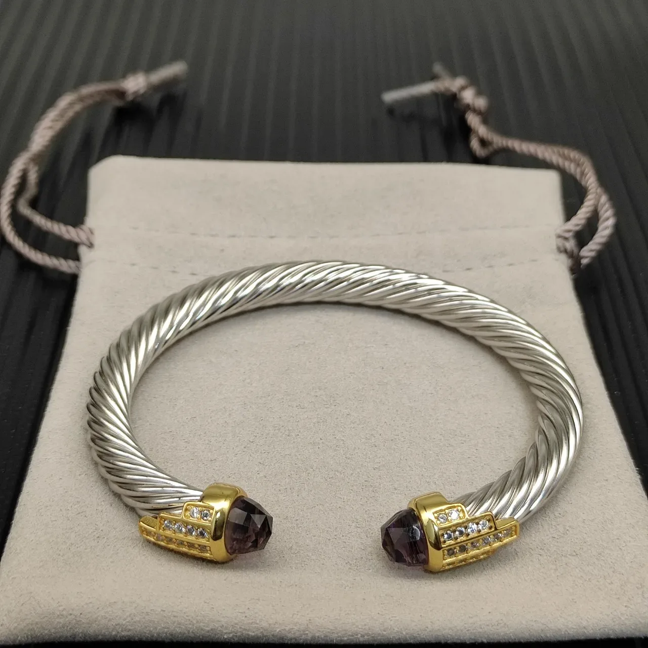 David Yurman Silver Gold Twisted Cable Dual-Tone Metal Bracelet 8