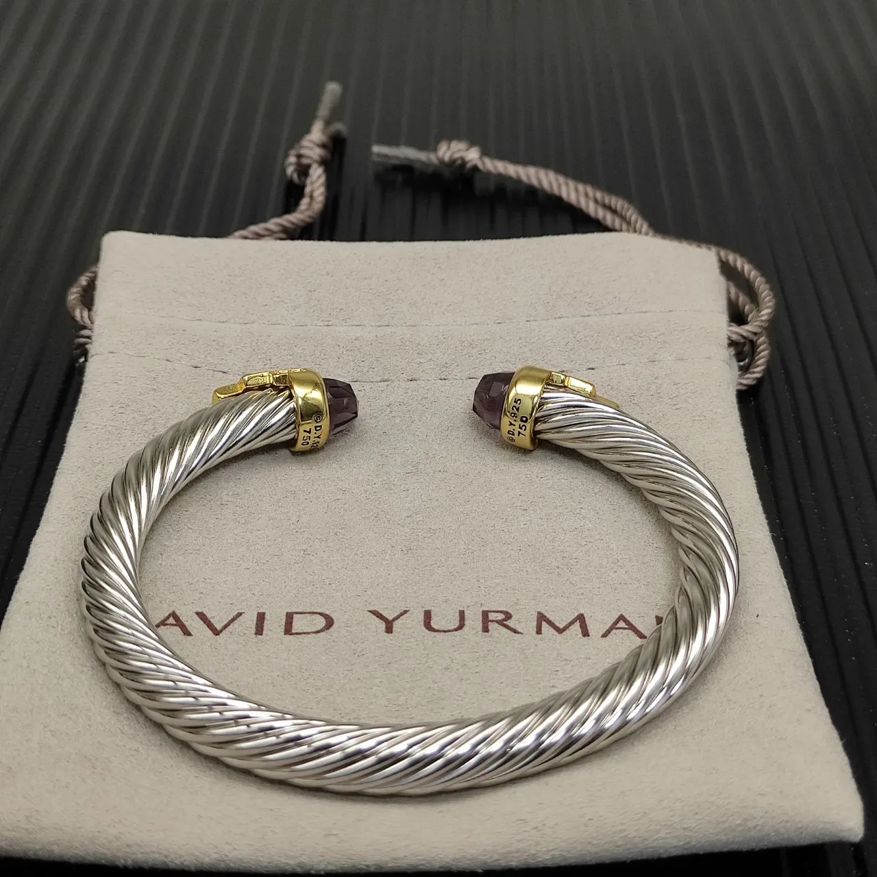 David Yurman Silver Gold Twisted Cable Dual-Tone Metal Bracelet 9