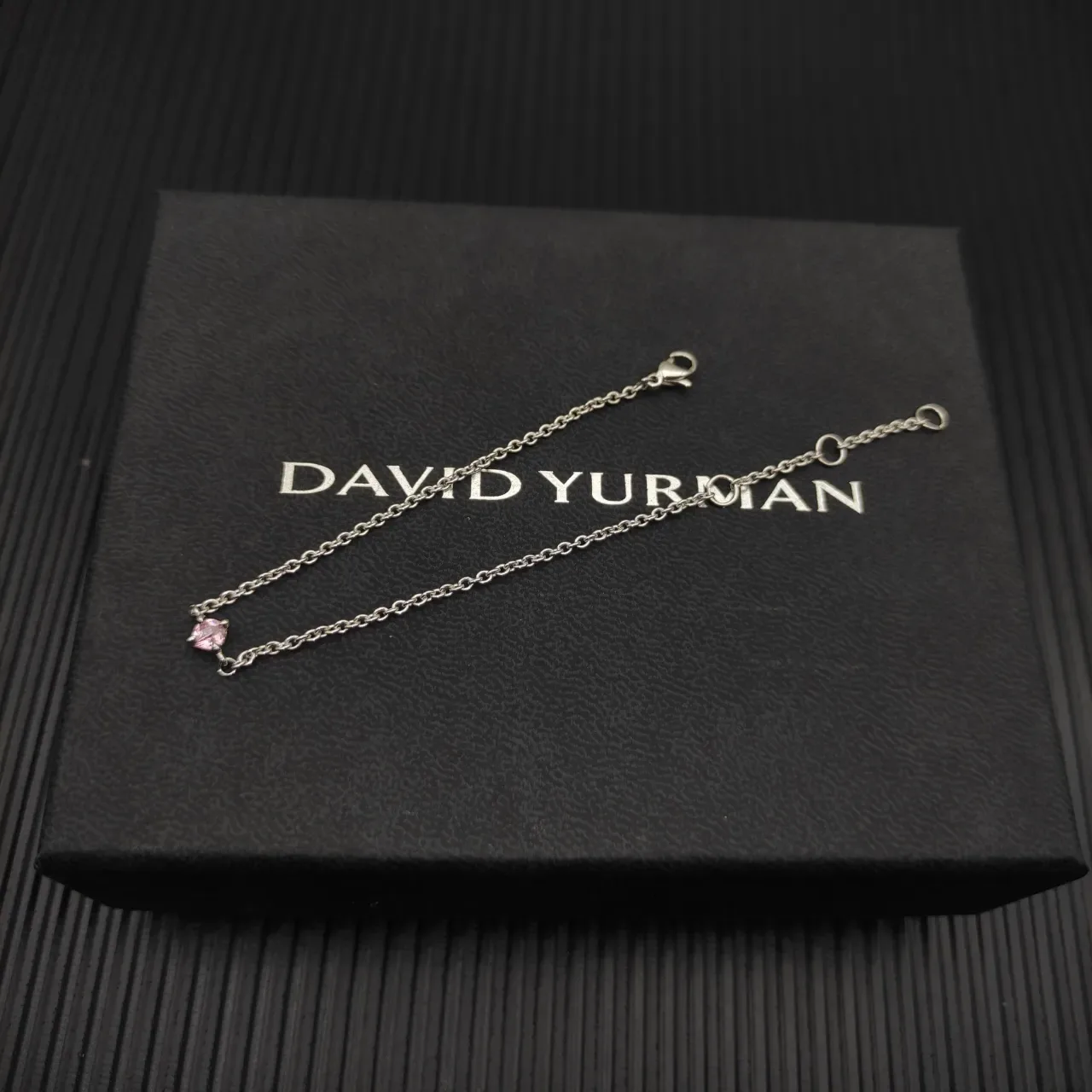 David Yurman Silver Pink Fine Chain Single Faceted Gemstone Bracelet 6
