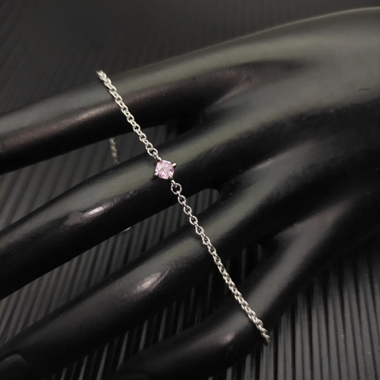 David Yurman Silver Pink Fine Chain Single Faceted Gemstone Bracelet 7