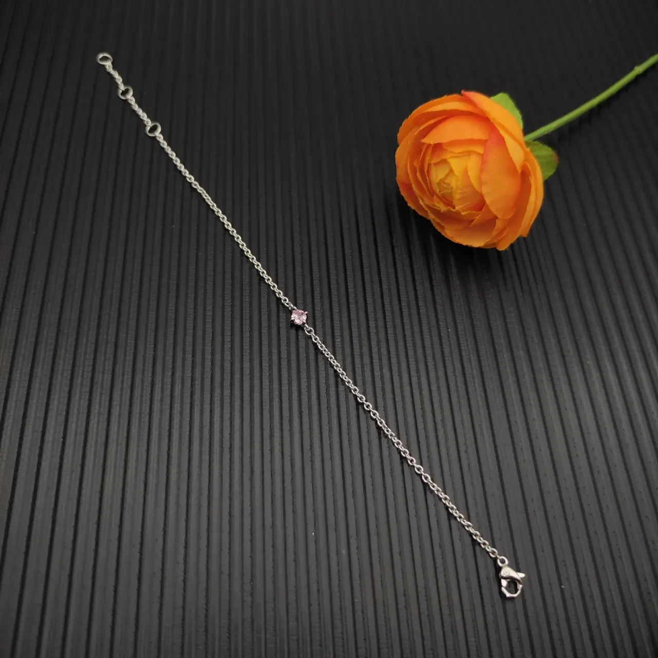 David Yurman Silver Pink Fine Chain Single Faceted Gemstone Bracelet 8