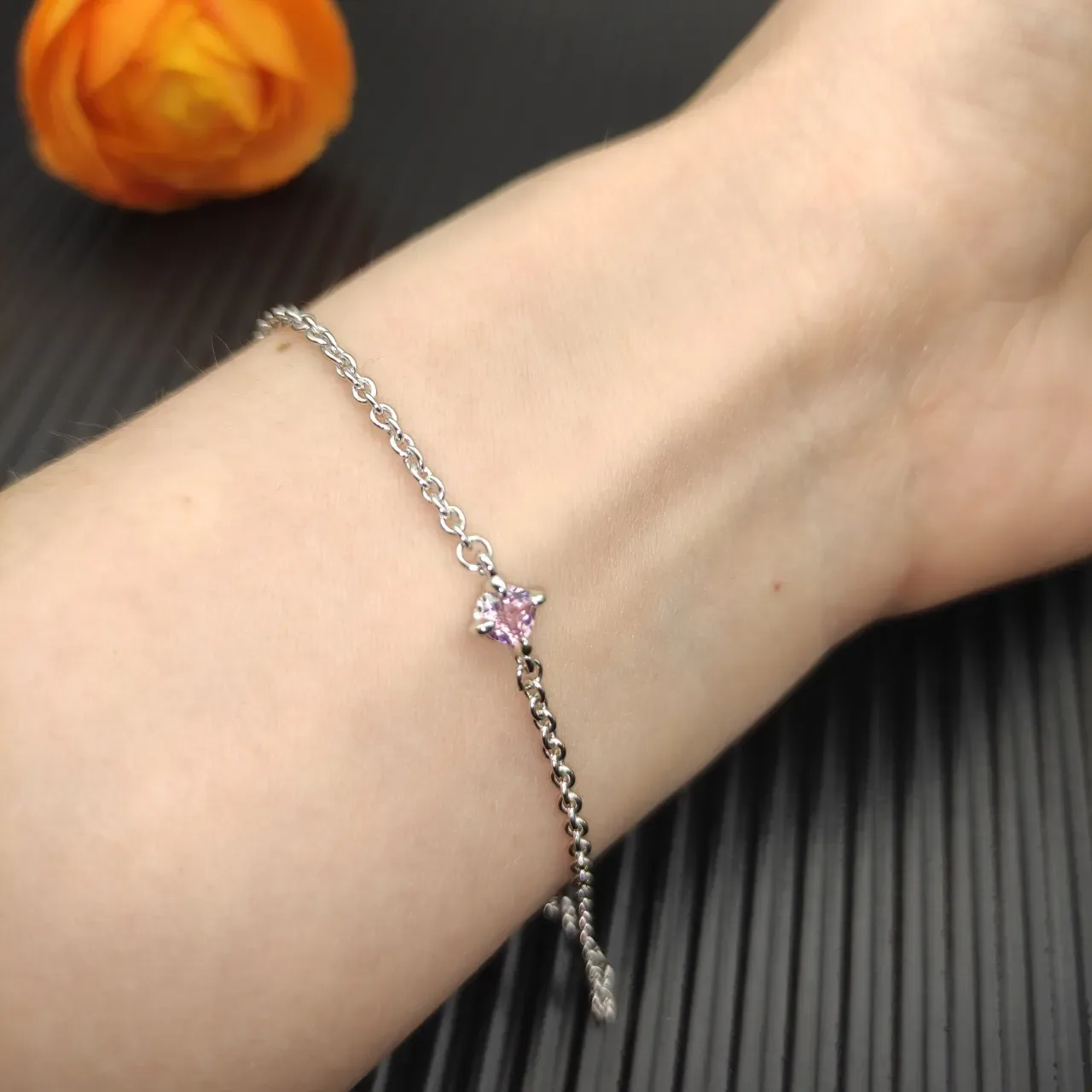 David Yurman Silver Pink Fine Chain Single Faceted Gemstone Bracelet 9