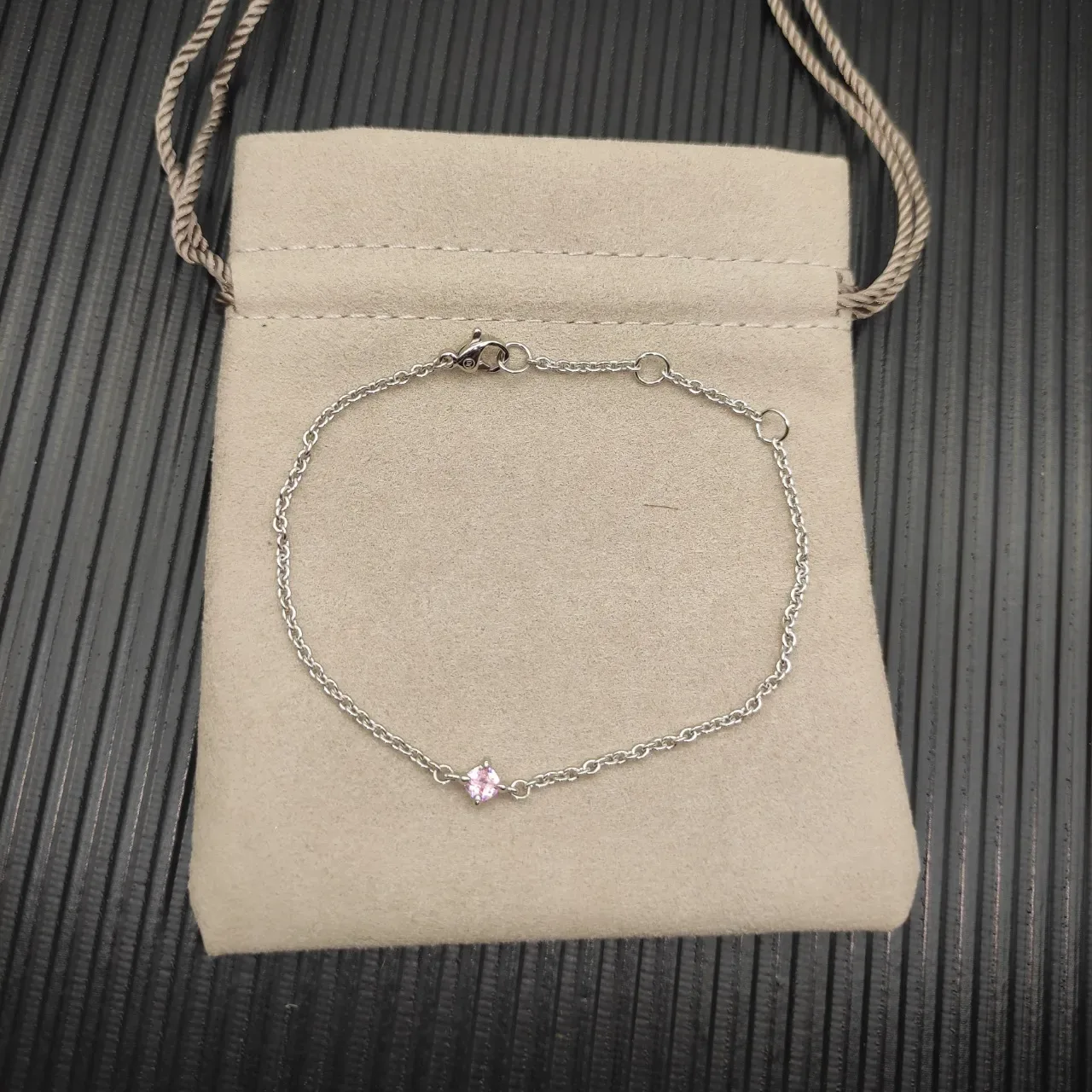 David Yurman Silver Pink Fine Chain Single Faceted Gemstone Bracelet 10