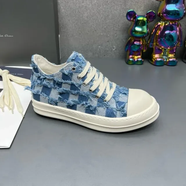 Denim Frayed Checkerboard Low-Top Sneakers 2