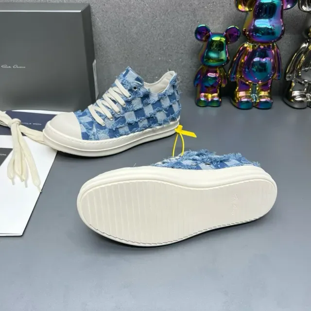 Denim Frayed Checkerboard Low-Top Sneakers 3
