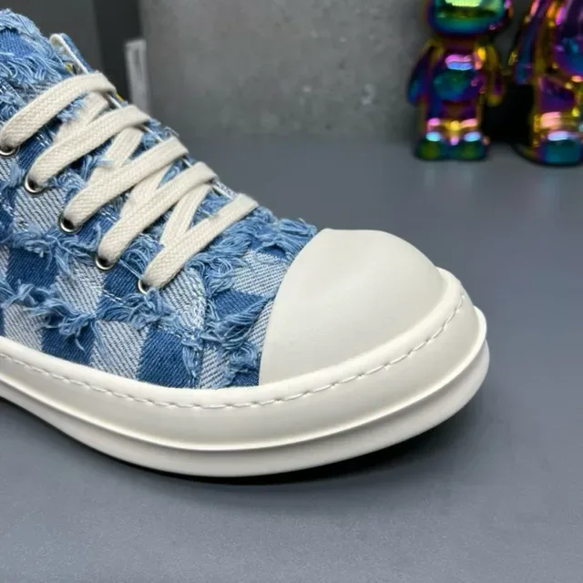 Denim Frayed Checkerboard Low-Top Sneakers 5