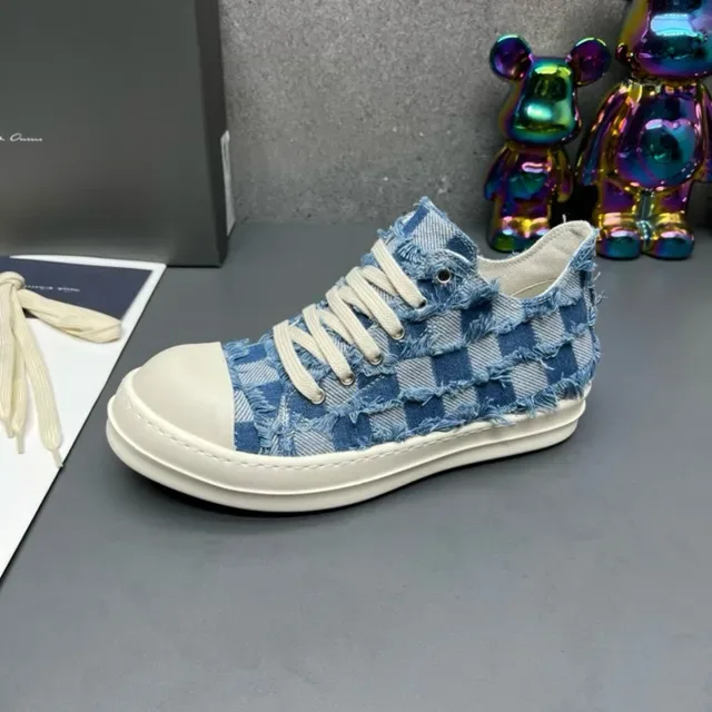 Denim Frayed Checkerboard Low-Top Sneakers 6