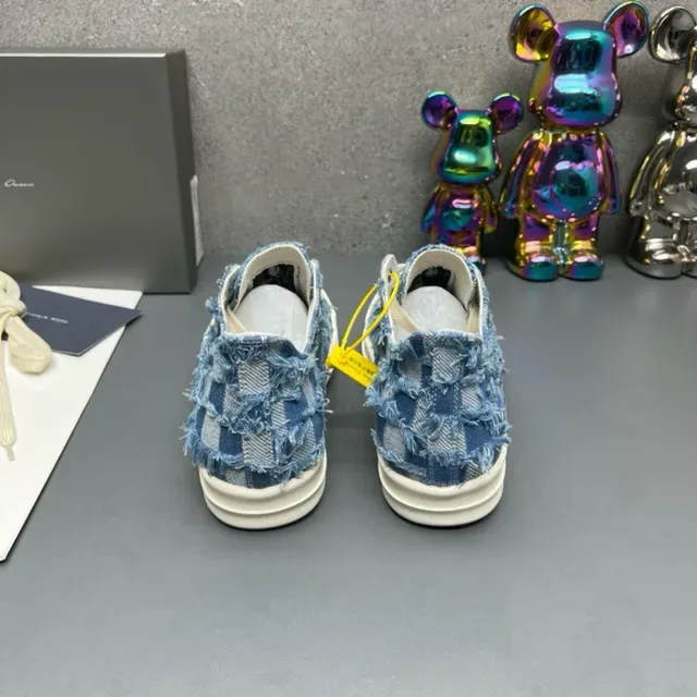 Denim Frayed Checkerboard Low-Top Sneakers 7