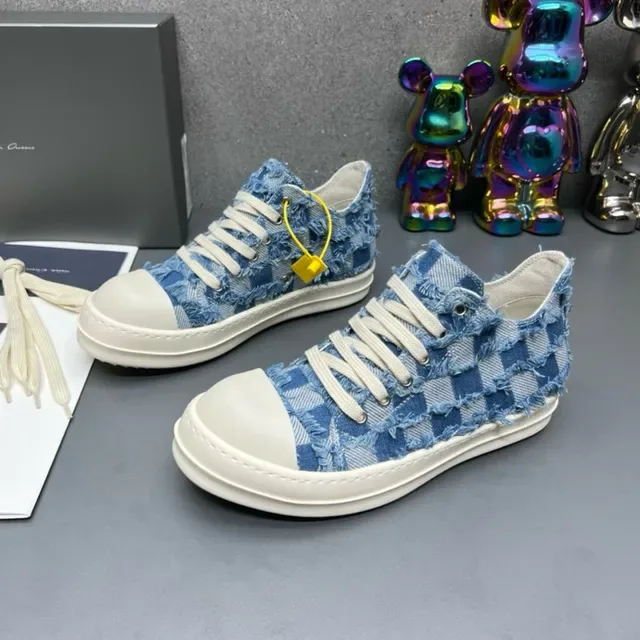 Denim Frayed Checkerboard Low-Top Sneakers 9