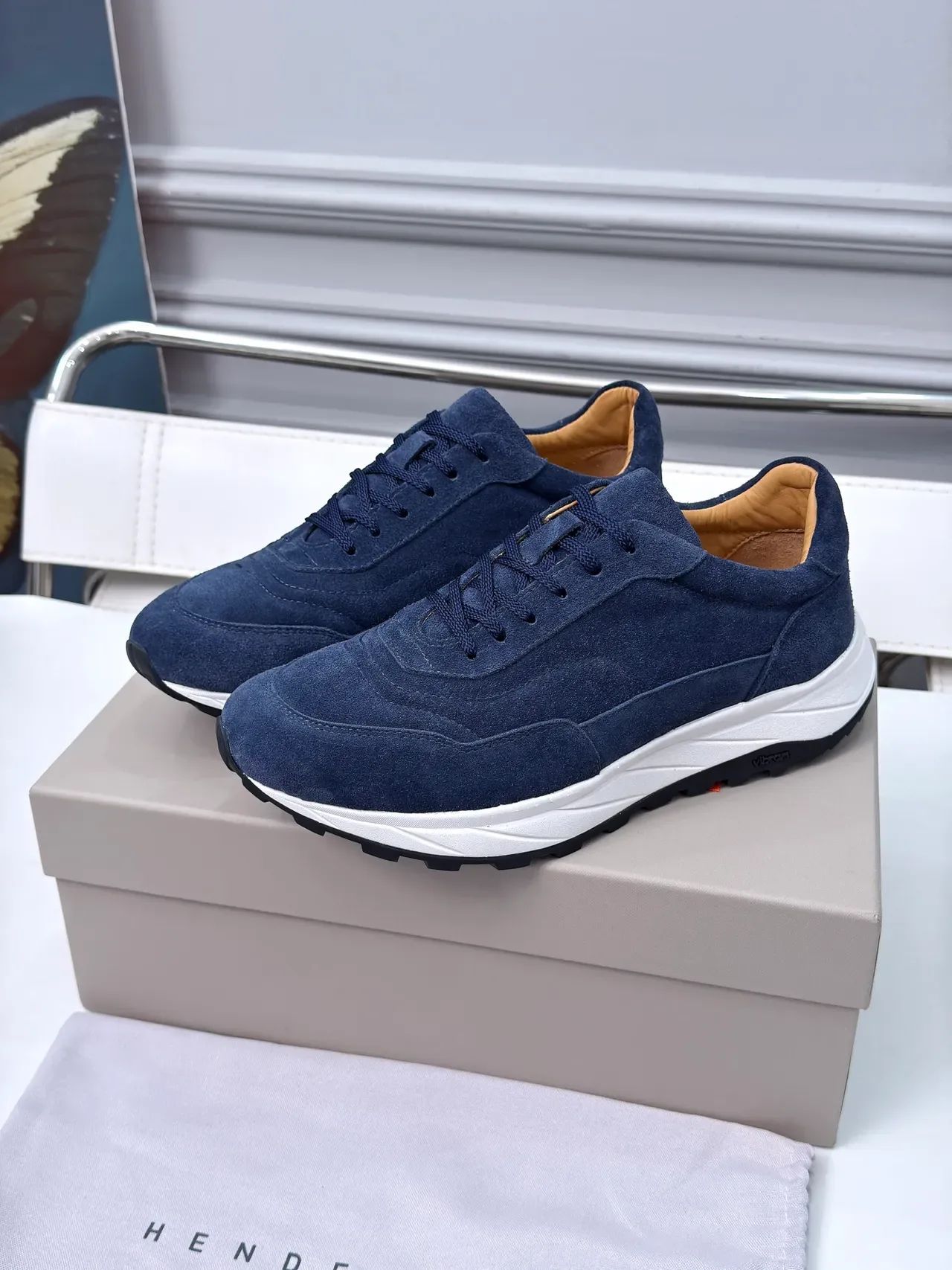 Derson Navy White Suede Upper Thick Midsole Lifestyle Sneakers 4