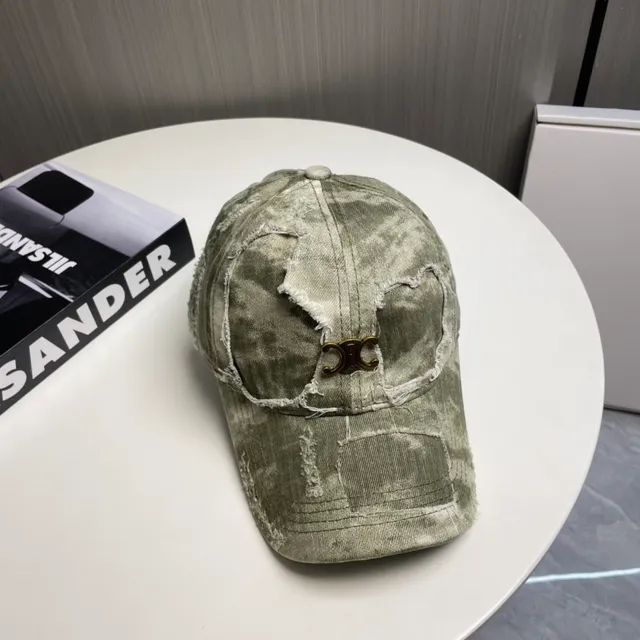 Distressed Acid-Wash Olive Green Denim Baseball Cap 6