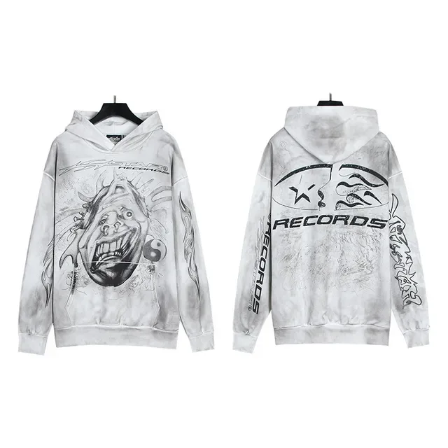 Distressed Bleach-Wash Graphic Print Oversized Hoodie 2