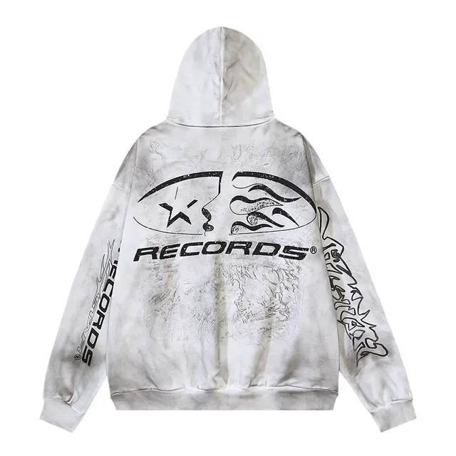 Distressed Bleach-Wash Graphic Print Oversized Hoodie 6