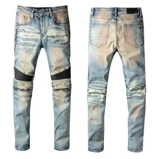 Distressed Light-Wash Moto-Style Jeans
