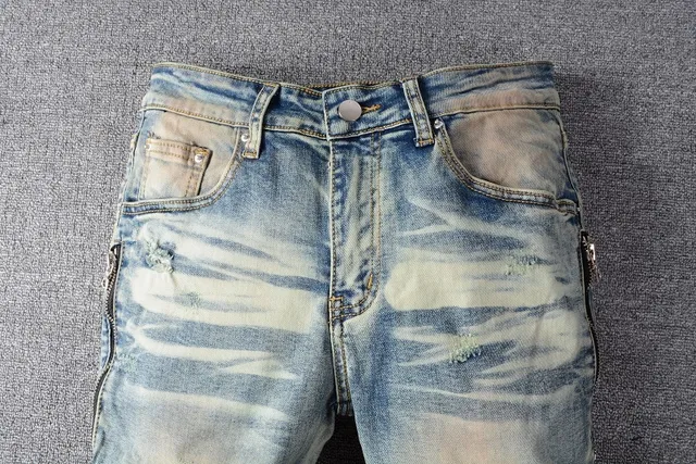 Distressed Light-Wash Moto-Style Jeans 3