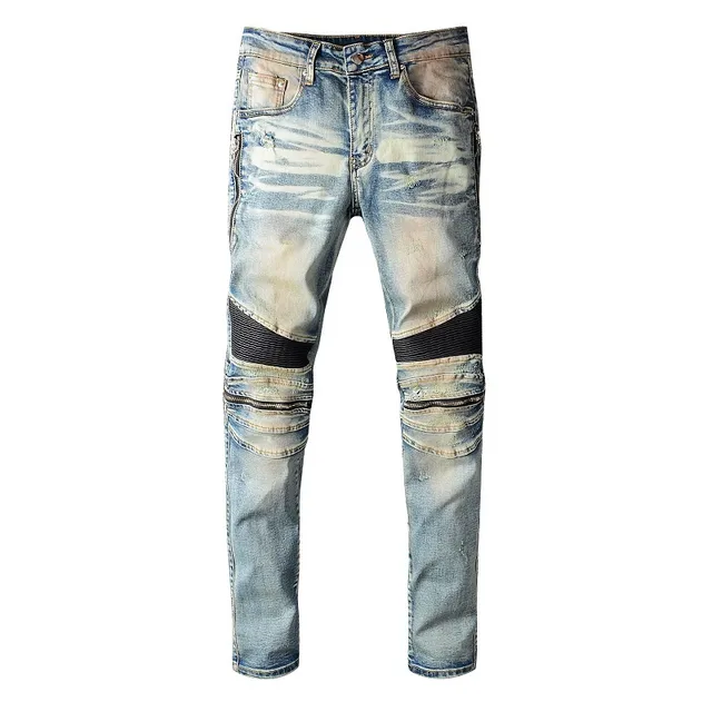 Distressed Light-Wash Moto-Style Jeans 4