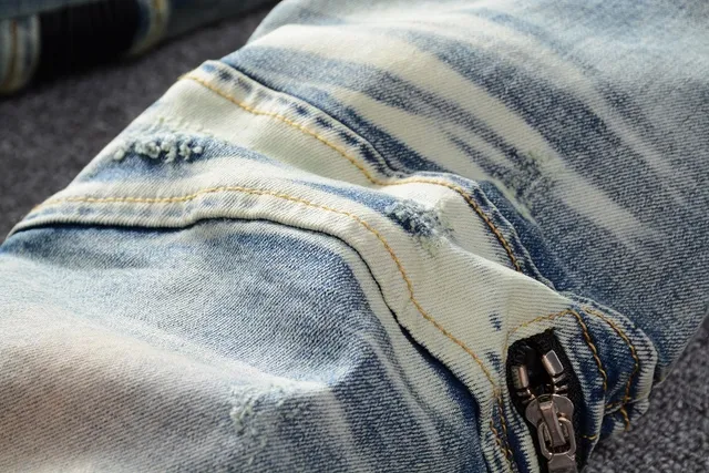 Distressed Light-Wash Moto-Style Jeans 7