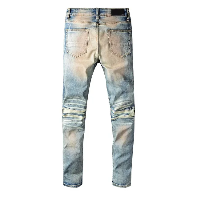 Distressed Light-Wash Moto-Style Jeans 11