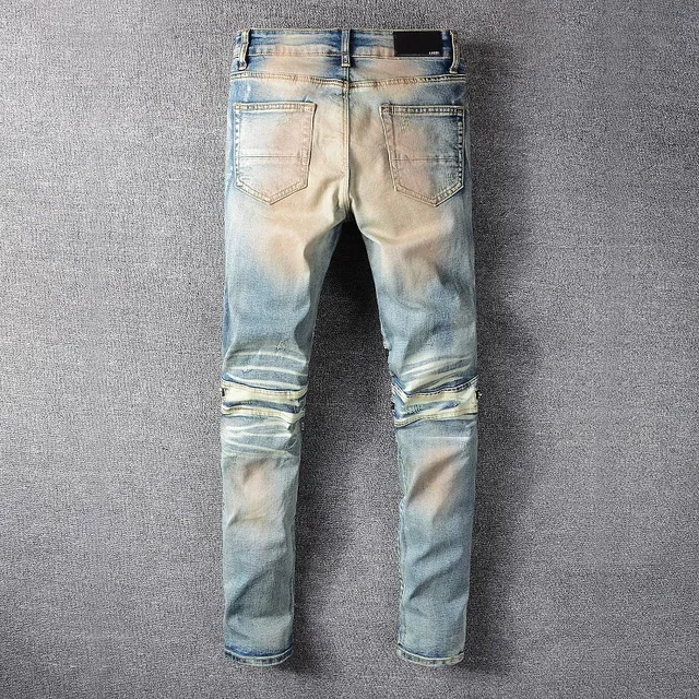 Distressed Light-Wash Moto-Style Jeans 12