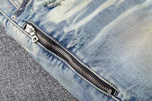 Distressed Light-Wash Moto-Style Jeans 14