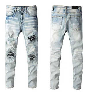 Distressed Light-Wash Slim-Fit Ripped Jeans